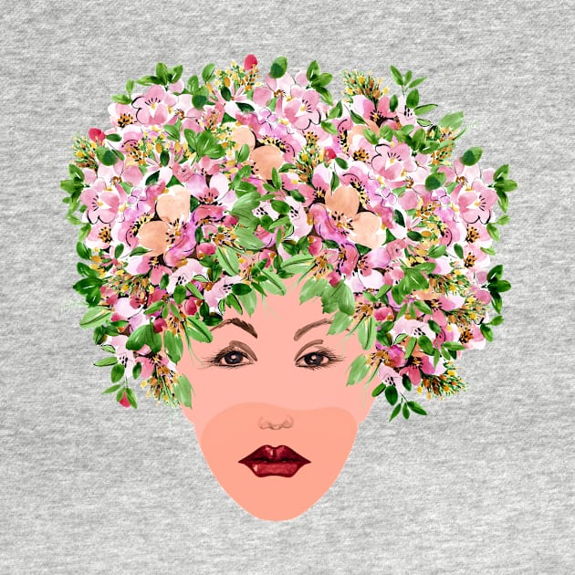 Red apple tree blossoms wreath on woman head by IngaDesign